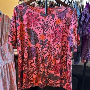 Fresh Produce Pink Floral Boho Babydoll Top | M/L | Made in USA